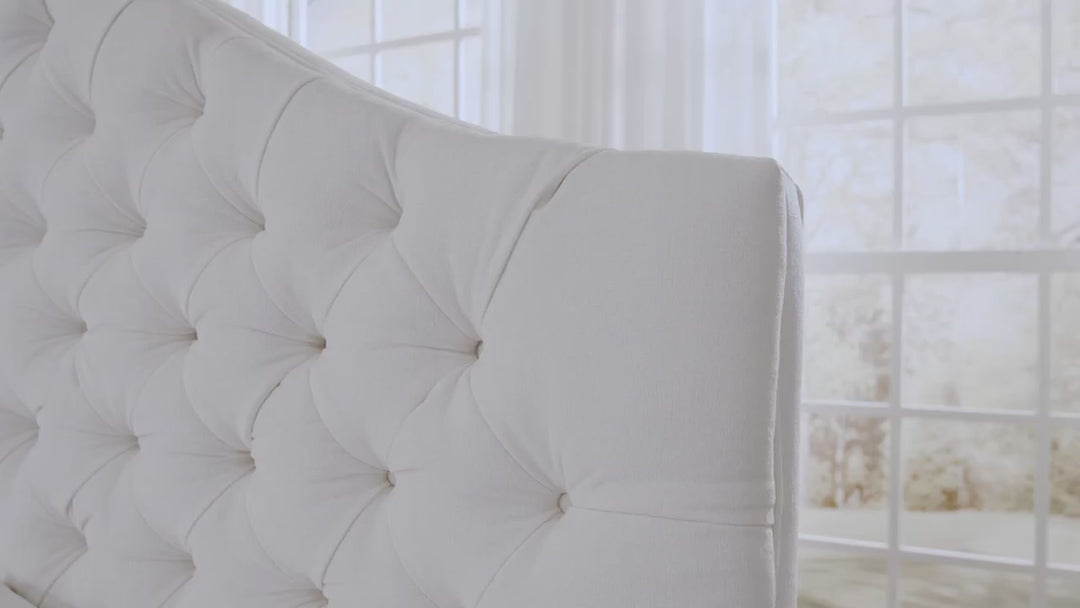 Close up video of Archie headboard in Snow#color_snow
