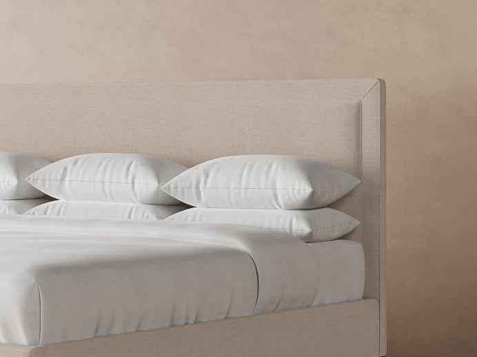 Angled View of Alpine Bed Frame in Oatmeal#color_oatmeal